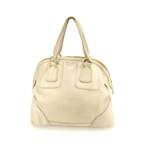 miumiu Boston bag Beige Gold Mens Authentic Used - Picture 1 of 13